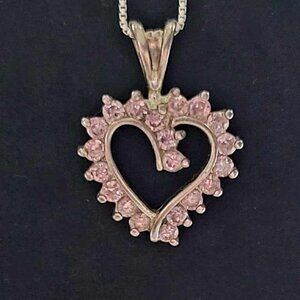925 Sterling Silver Pink Diamond Heart Pendant & 18" Necklace